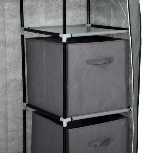 HOMCOM Fabric Portable Wardrobe with 2 Fabric Drawers, Hanging Rail, Grey