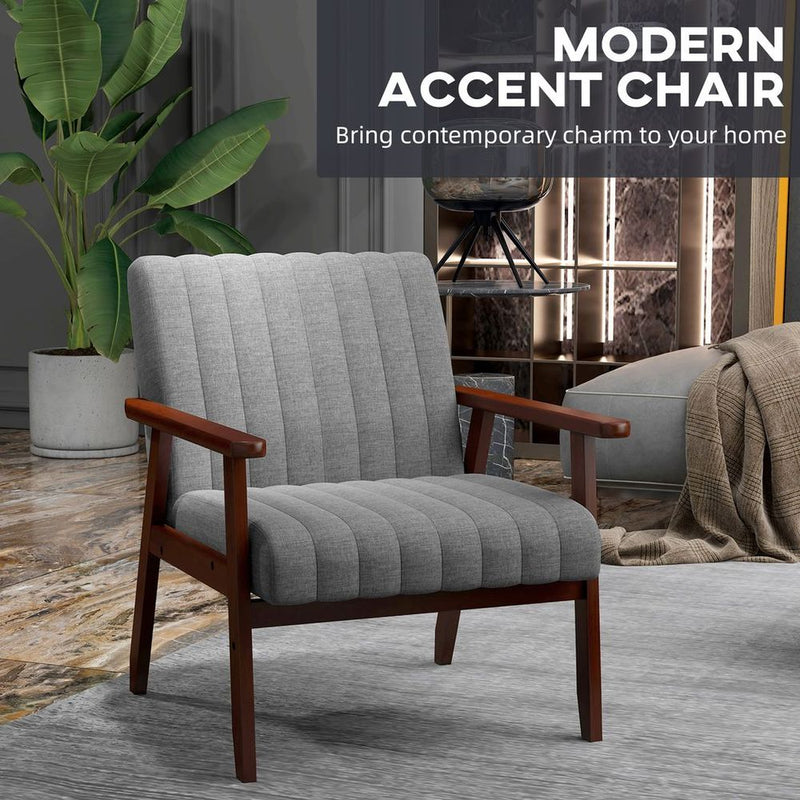 HOMCOM Grey Upholstered Armchair: Modern Accent Chair for Bedroom & Living Room