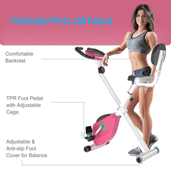 HOMCOM Foldable Pink Exercise Bike LCD Adjustable Seat