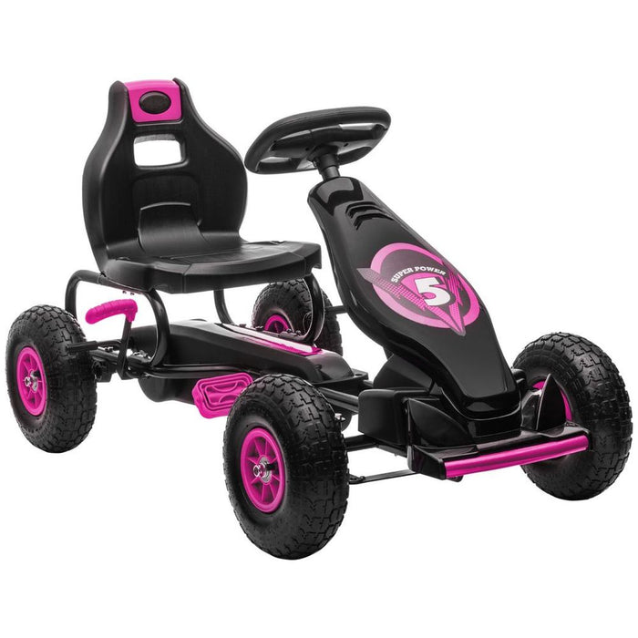 HOMCOM Children Pedal Go Kart - Adjustable Seat, Rubber Wheels, Brake - Pink