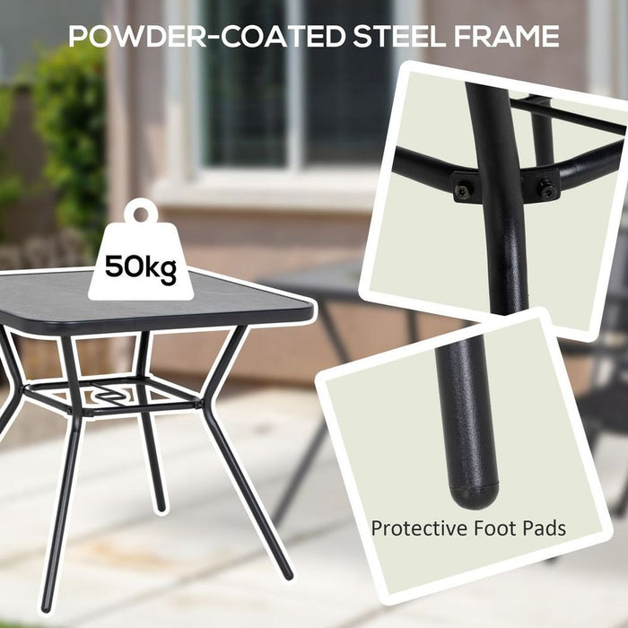 Faux-marbled Patio Table w/ Umbrella Hole: Steel Frame, Balcony-Sized - Outsunny