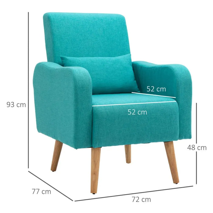 Nordic Armchair Linen-Touch Sofa Chair with Cushioned Pillow & Wood Legs Teal