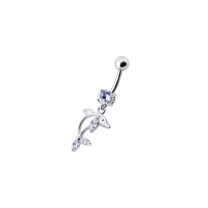 Jeweled Dolphin Dangling Navel Banana Ring