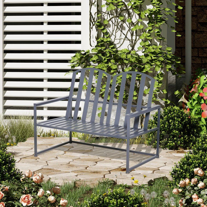 Durable 2 Seat Steel Patio Bench - Stylish Design for Backyard, Porch - Garden Furniture by Outsunny