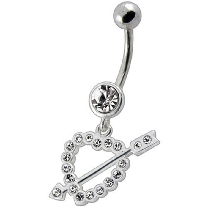 Fancy Jeweled Arrow In Heart Dangling Navel Ring