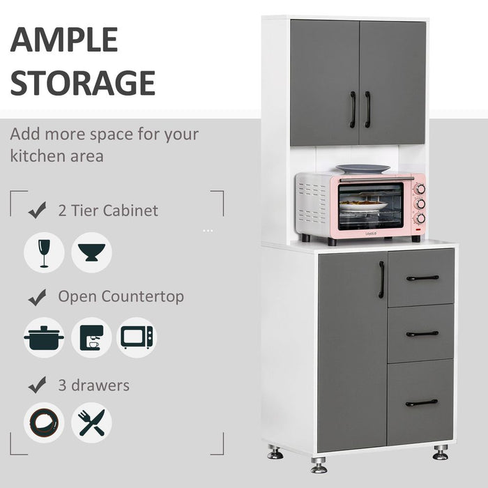 Premium Kitchen Buffet: 2 Cabinets, 3 Drawers, Countertop, 60x40x150cm, Grey White