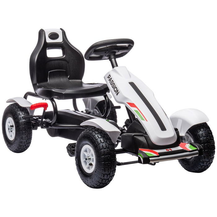 Premium Kids Pedal Go Kart - Adjustable Seat, Inflatable Tyres, Handbrake - White