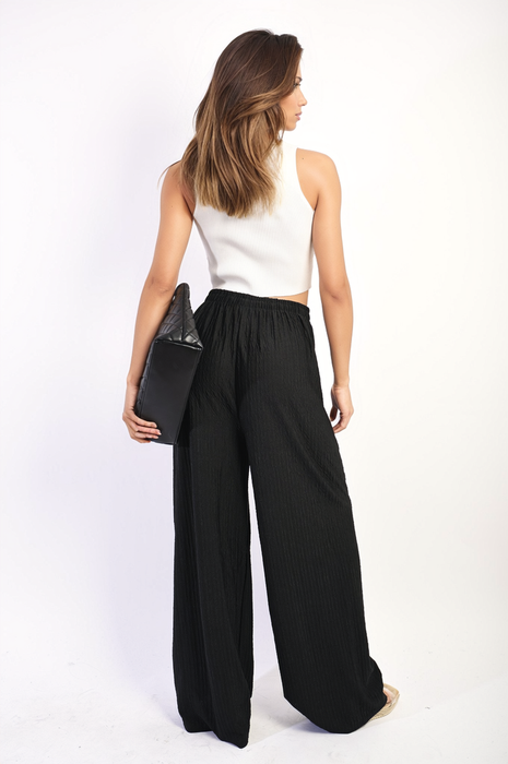 Carla Textured Wide Leg Drawstring Trousers - Stylish & Comfortable Pants for Women