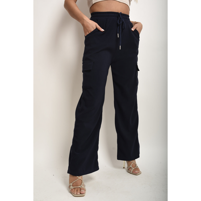 Stylish Wide Leg Trouser with Drawstring Waist & Flap Pockets