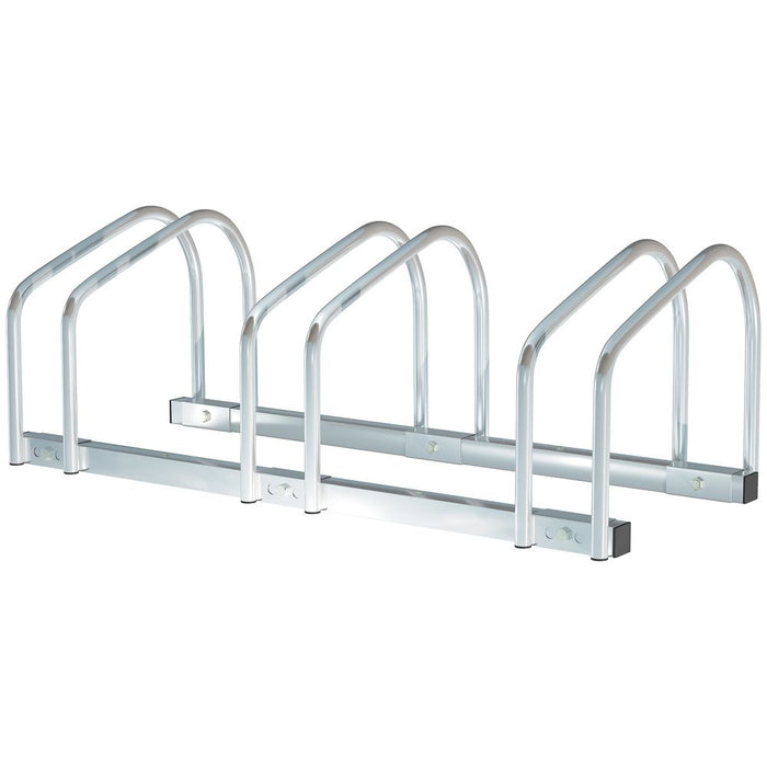 HOMCOM Bike Stand Parking Rack Floor or Wall Mount Bicycle Cycle Storage Locking Stand (3 Racks, Silver)