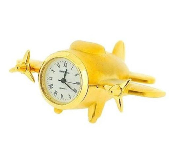 Vintage Gold Aeroplane Miniature Clock - Solid Brass, Limited Stock - CLEARANCE