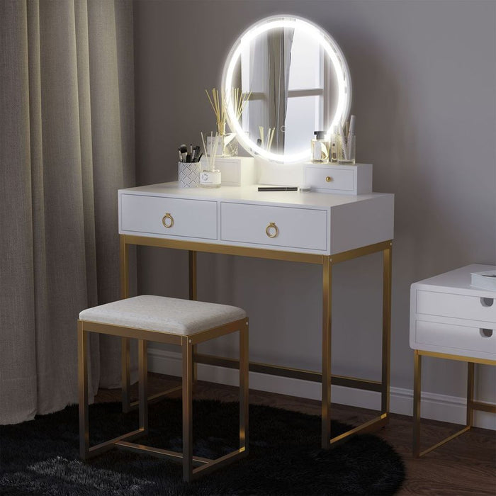 Dressing Table Set With LED Mirror & Stool 2 Drawers Makeup Desk