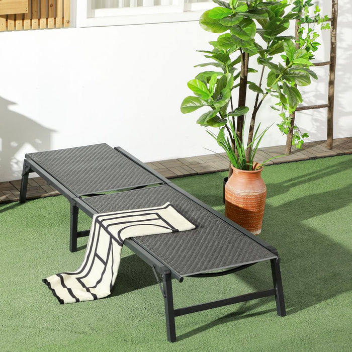 Premium Foldable PE Rattan Sun Lounger - 5-Level Adjustable Backrest - High-Quality Grey Finish!