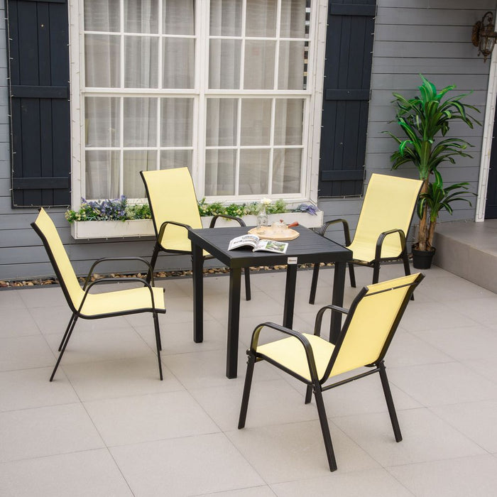 Outdoor Dining Chair Set - 4 Pack Beige w/ High Back Armrest - Outsunny