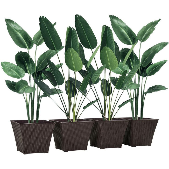 Outsunny 4-pack Rattan Effect Plant Pots - Stackable Indoor/Outdoor Flower Pots