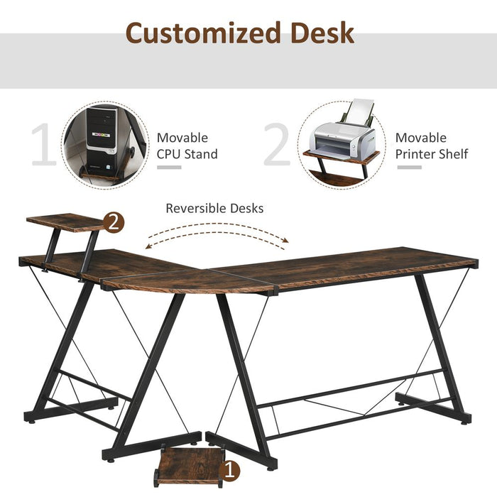 L-Shaped Desk Gaming Table with Storage Shelf. Quality workstation for efficient and stylish productivity. Upgrade your workspace now!