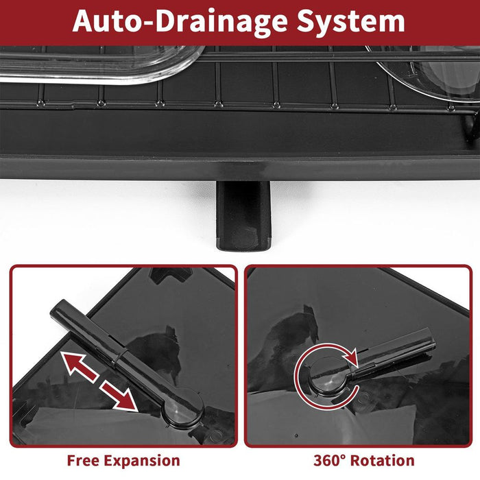 VINSANI BLACK DISH RACK 1010248 - Modern 2-Tier Design with Auto Drainage System - Large Capacity & Durable Quality - Easy Assembly