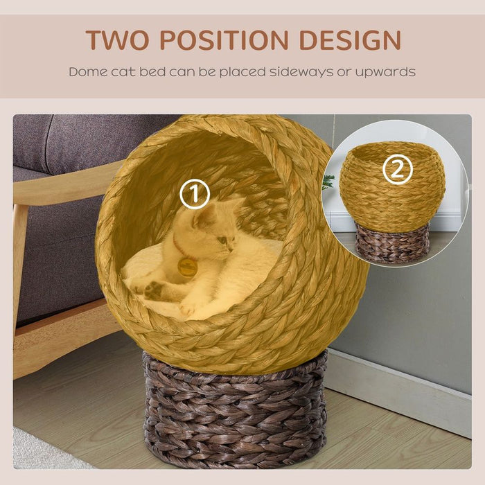 Wicker Cat House, Raised Cat Bed - Brown, 42 x 33 x 52cm. Comfortable, Stable & Durable - Removable/Washable Cushion. Free Air Circulation.