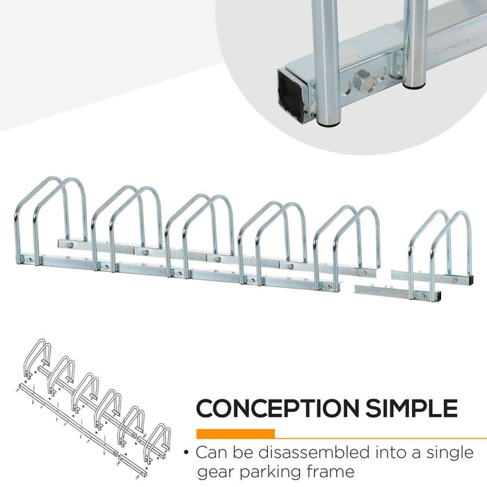 Bike Storage Rack - Holds 6 Bikes - Locking - Floor/Wall Mount - HOMCOM