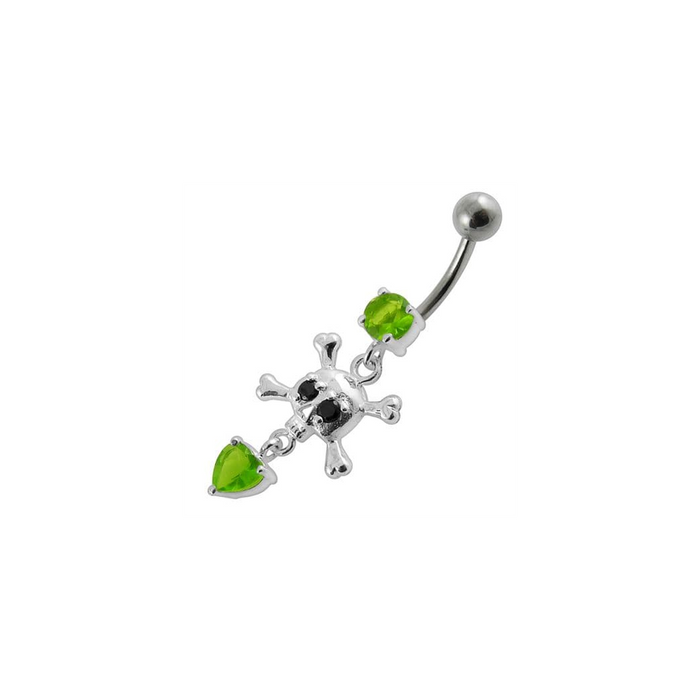 Jeweled Fancy Silver Dangling Banana Bar Navel Body Jewelry Ring