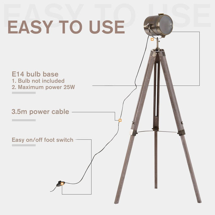 Premium 65L Wood/Bronze Tripod Floor Lamp - Adjustable Height & Shade - Stylish Home Decor