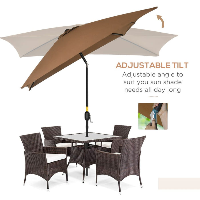 Outsunny 3x2m Patio Parasol Canopy - Tilt Crank, 6 Ribs, Sun Shade - Garden Brown