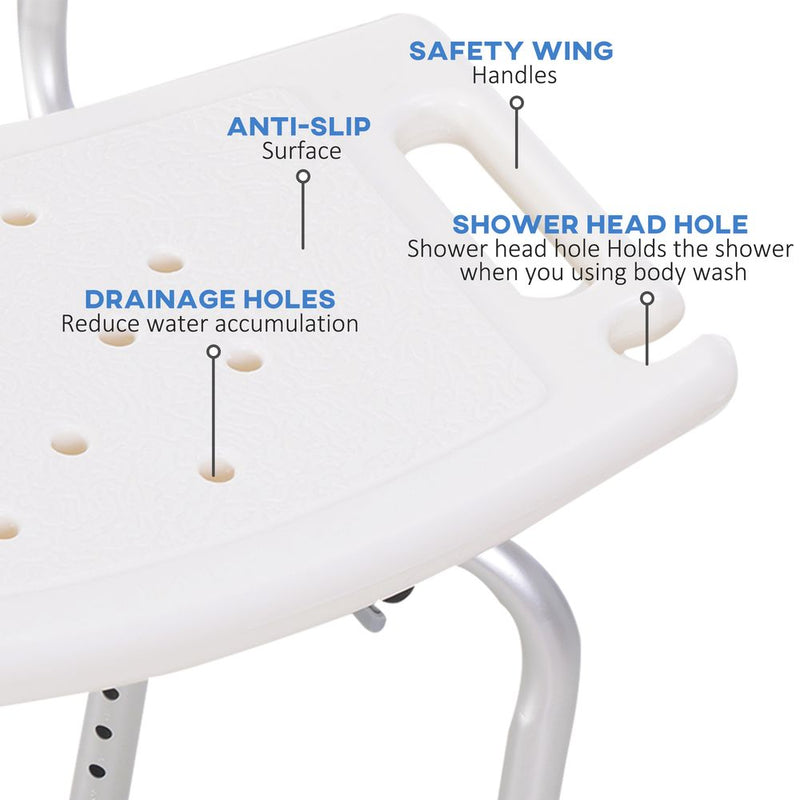 HOMCOM Bath Chair Shower Stool Safety Seat Bathroom Adjustable Positions Elderly Aids