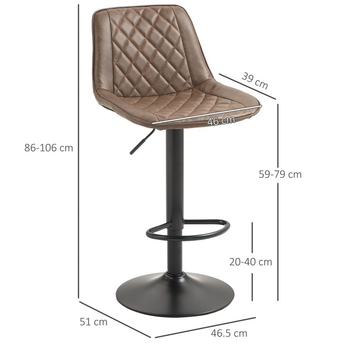 HOMCOM Bar Stools Set of 2, Adjustable 360° Swivel Chairs, Brown. Stylish, Comfortable, High Quality.