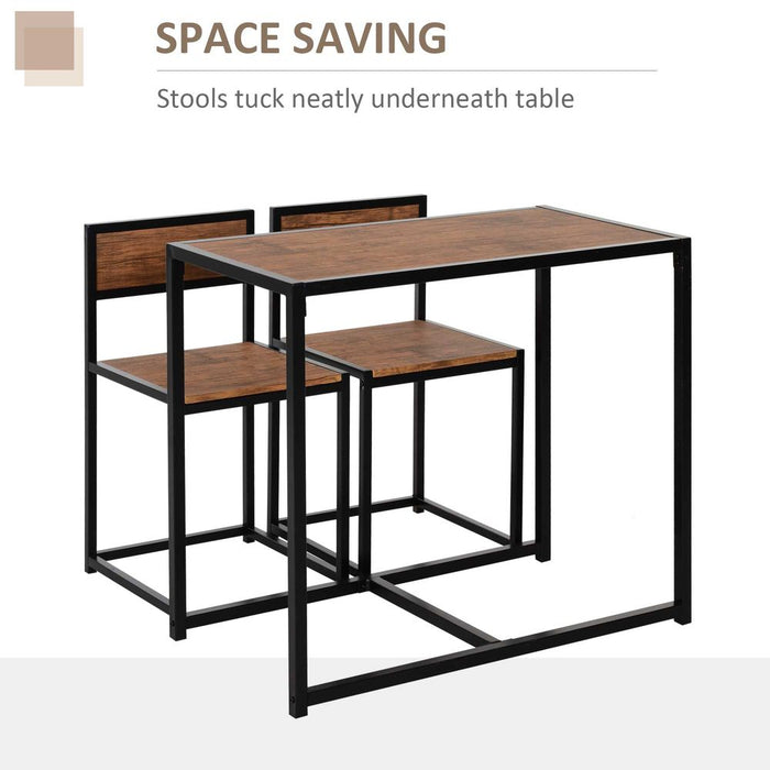 Stylish Steel Frame 2-Seater Bar Set - Durable & Functional - Ideal for Kitchen & Home - Wood Tone