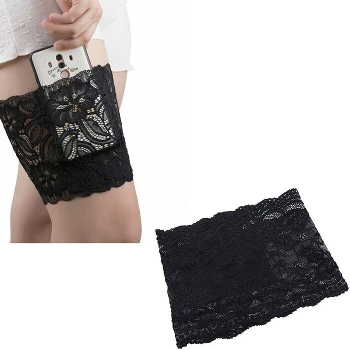 Women's Lace Thigh Band w/ Anti-Slip Pocket [L - Black]