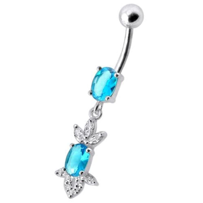 Fancy  Jeweled Dangling 316L SS Bar Belly Ring