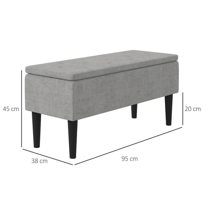 HOMCOM 15" Ottoman Storage Box | Wood Legs | 47L Capacity | Grey