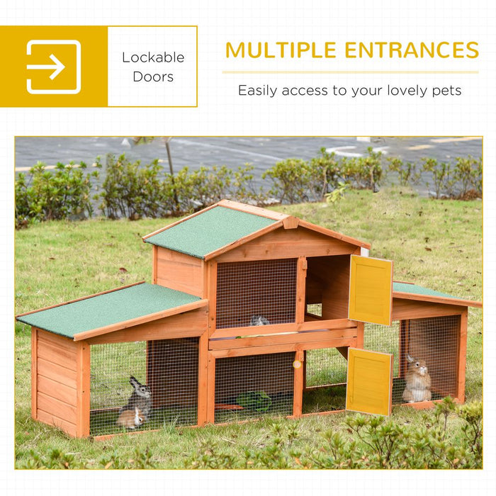 Pawhut Large Rabbit Hutch Outdoor, Wooden Guinea Pig Hutch Small Animal House, Play Run Cage Outdoor Use 215 x 63 x 100 cm