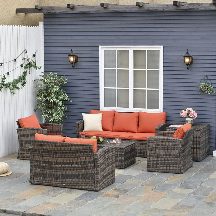 Outdoor 6-Piece Rattan Wicker Sofa Set Sectional & Storage Table & Cushion - Mixed Brown