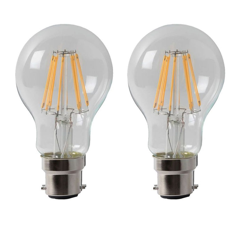 8W B22 LED Retro Vintage Light Bulbs - 2 Pack, 6000K Cool White, Filament Design - Ideal for Pendants, Chandeliers, and Decorative Fixtures