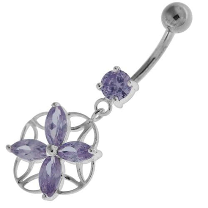 Jeweled Flower Cut out Navel Belly Button Ring