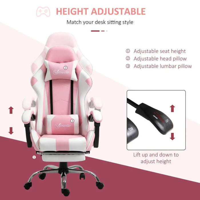 Racing Gaming Chair w/ Lumbar Support, Home Office Desk Gamer Recliner, Pink