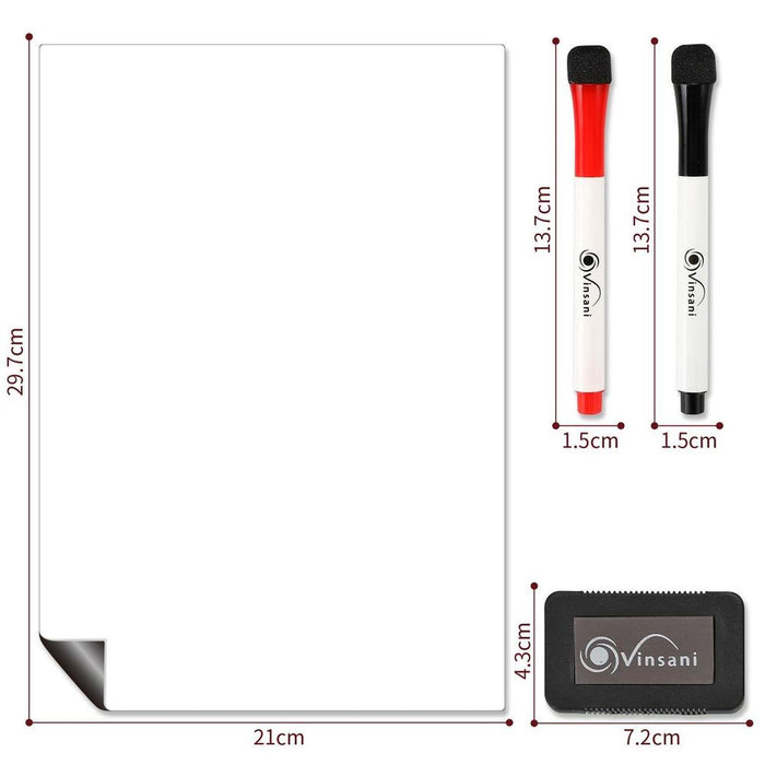 Vinsani A4 Whiteboard Bundle: 2 Markers, Eraser