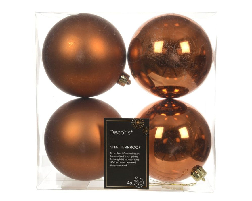 Shatterproof Warm Cider Orange Bauble 10cm Pack of 4 - Christmas