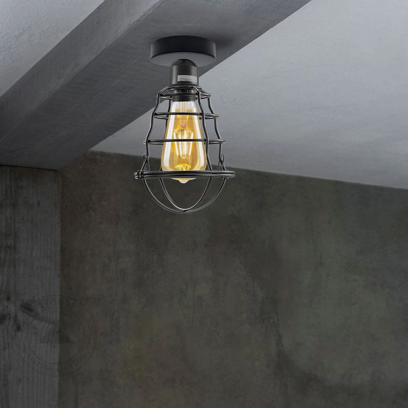 Vintage Industrial Geometric Wavy Shaped Wire Cage Light Metal Round Ceiling Rose Lighting Bulb Holder