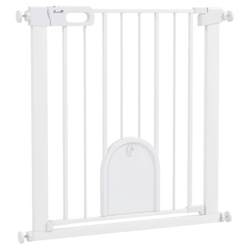 PawHut Pet Safety Gate: Pressure Fit Stair w/ Small Door - Double Locking - High Quality & Secure