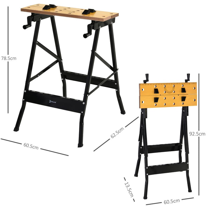 Portable Work Bench w Adjustable Clamps | DURHAND | MDF Top | Black