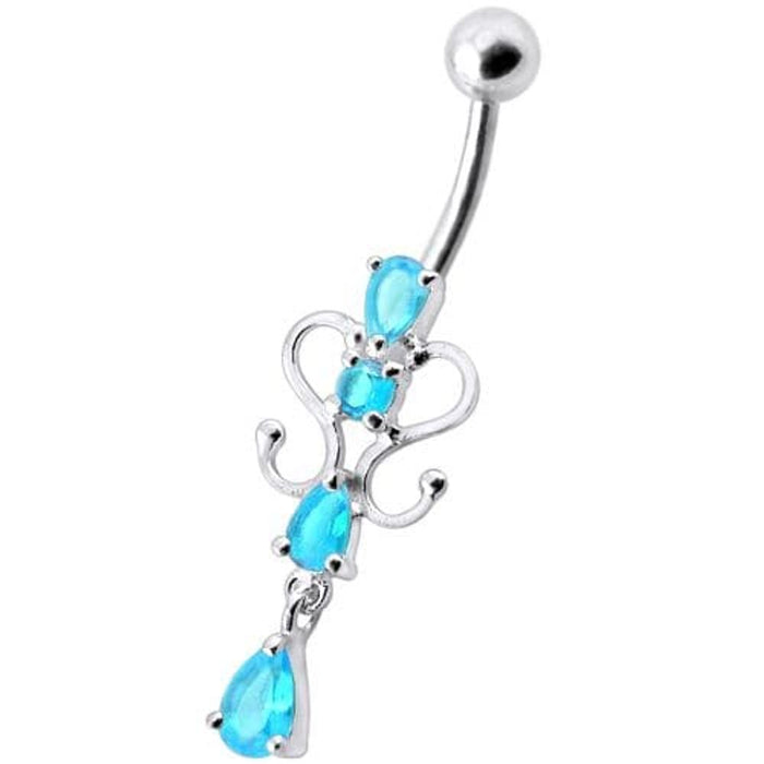 14G Fancy Dangling Green Stone Belly Ring