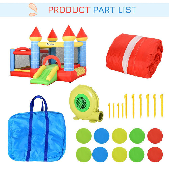 Outsunny Kids Bouncy Castle House Inflatable Trampoline Slide Water Pool Basket 4 in 1 with Blower Basketball Hoop for Kids Age 3-8 Castle Design 2.8 x 2.6 x 2.1m