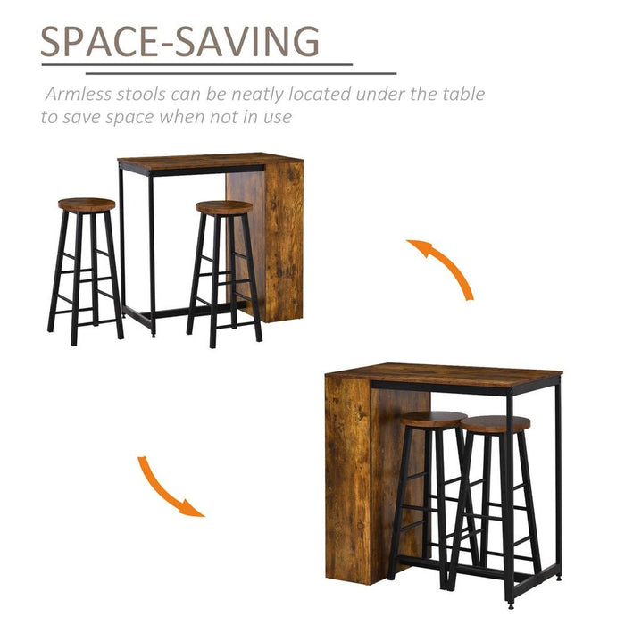 HOMCOM 3 pc Bar Table Set: Height Table, 2 Stools w/ Storage & Footrest - Perfect for Small Spaces