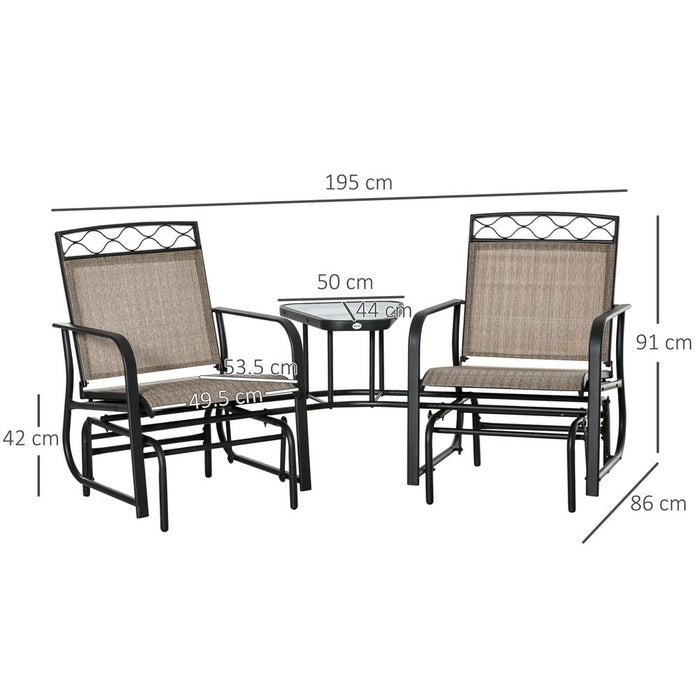 Glider Chair, 2 Seater Patio Rocking Chairs, Tempered Glass Table, Brown