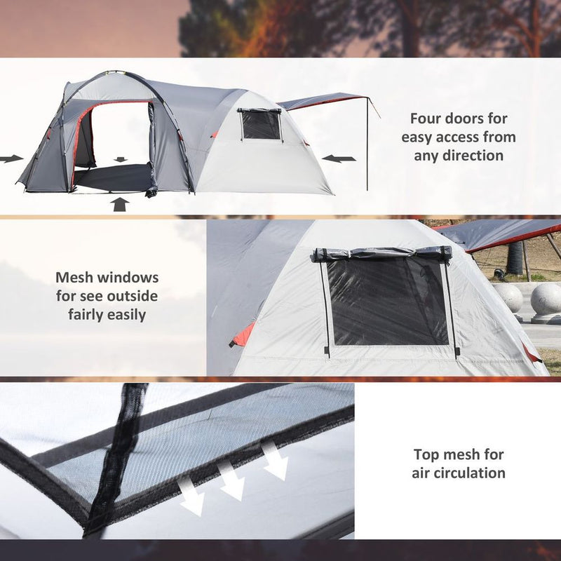 Outsunny 4-5 Man Tunnel Camping Tent: Two Rooms, Portable Mat - High Quality