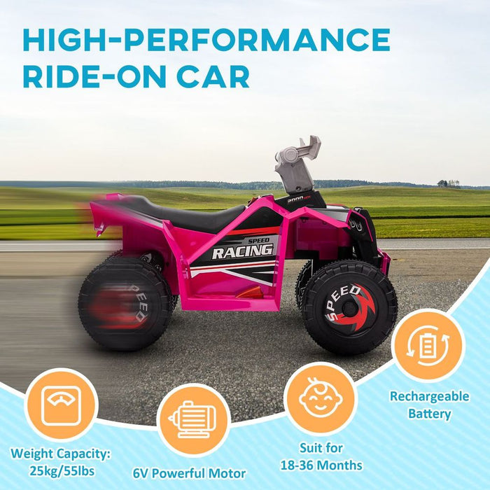 HOMCOM Electric Quad Bike, 6V Kids Ride-On ATV, for Ages 18-36 Months - Pink