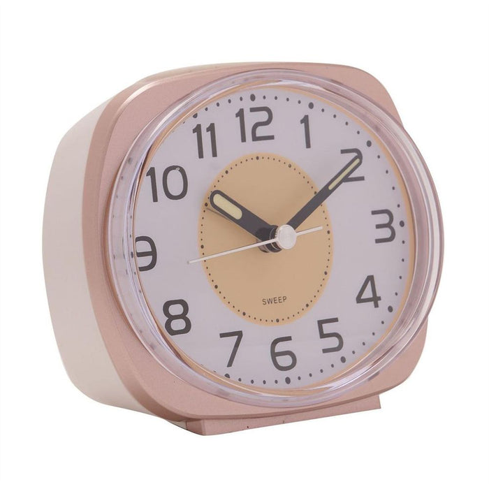 Silent Sweep Oval Face Alarm Clock - Rose Gold, Quality Wm.Widdop, Dual Light, Snooze Function