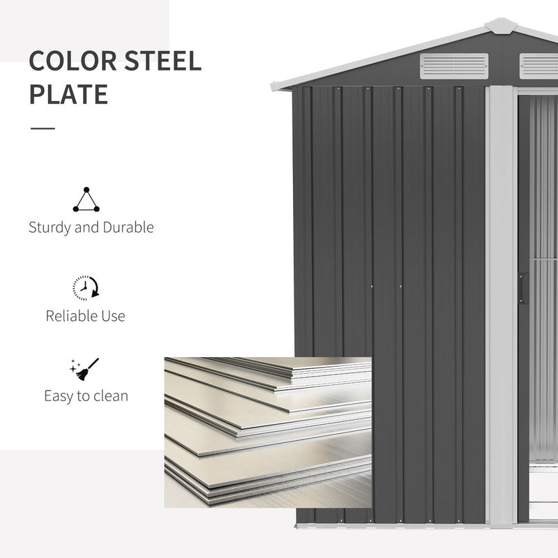 Outdoor Storage Shed, Sliding Door, Sloped Roof  152 x 132 x 188 cm, Grey